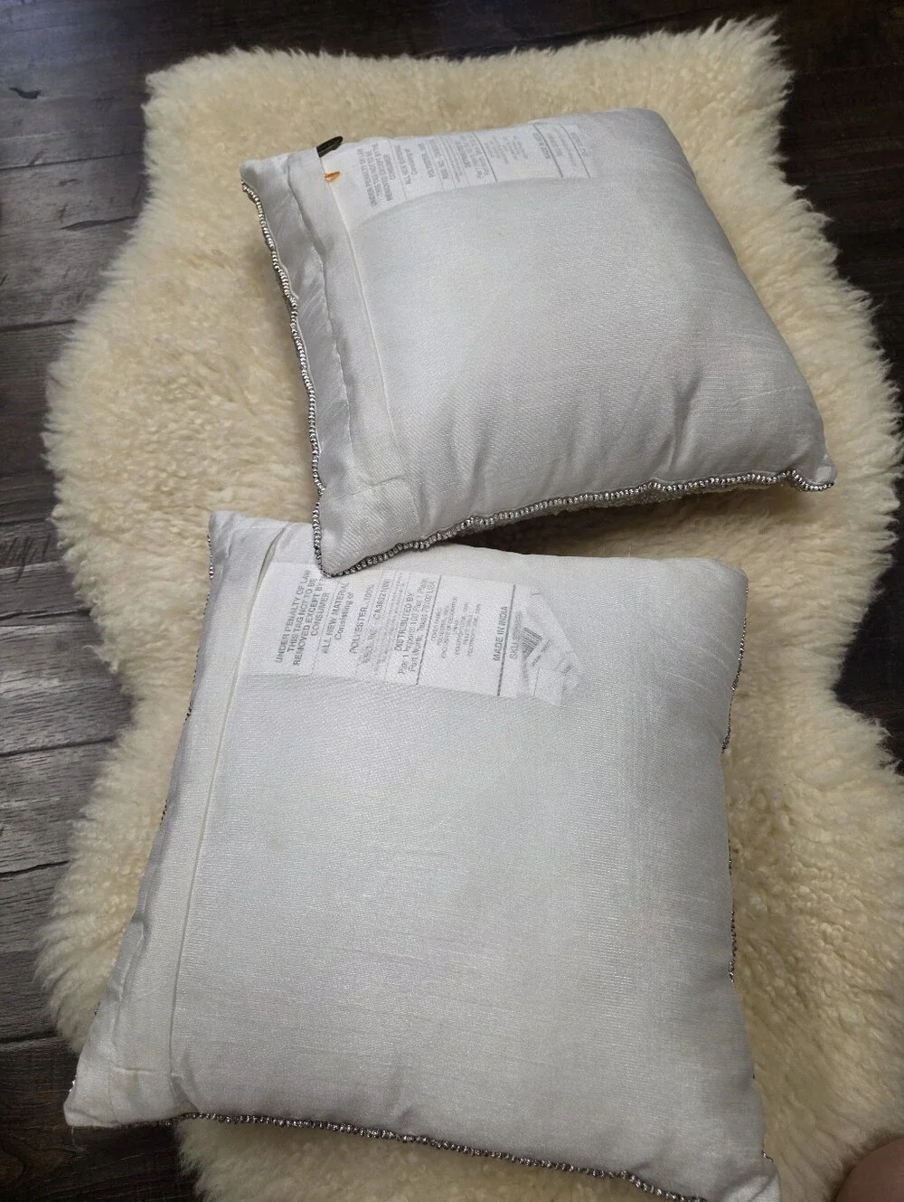 Set of 2 Pier 1 Imports Beaded Sequin Floral Throw Pillows Pink Gold Cream 11